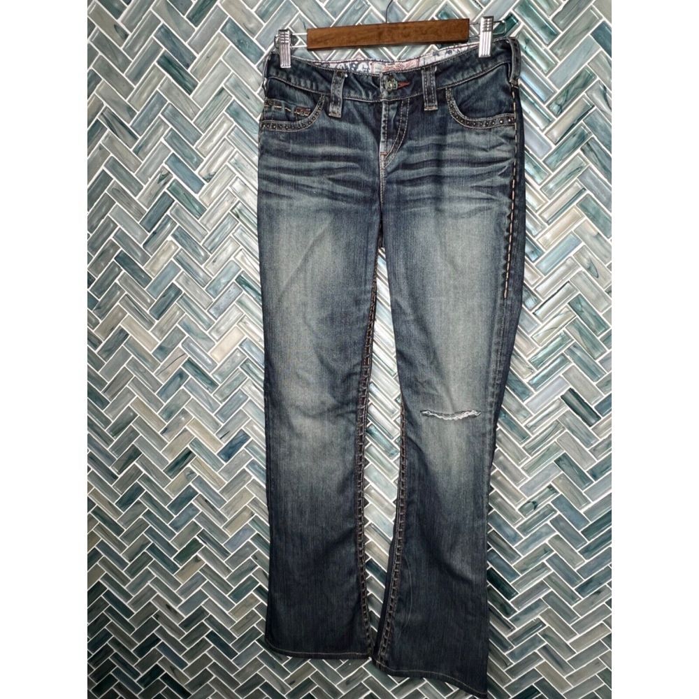1921 LOW RISE BUTTERFLY BACK FLAP POCKET BOOTCUT THICK STITCH Y2K 2000s JEANS 27